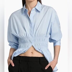 rag & bone Blythe Cotton Smocked Waist
Peplum Button-Up Shirt /Light Blue